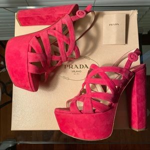 PRADA Pink Suede Leather Caged Platform Pumps Size IT 39.5